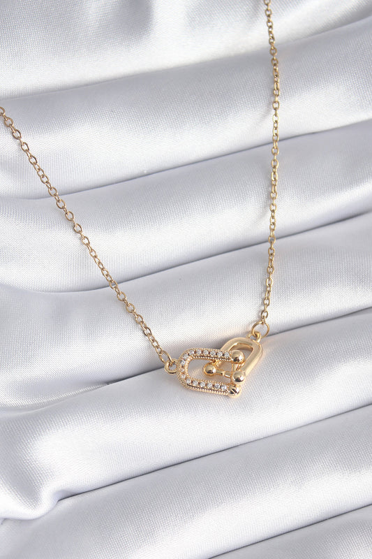 316L Çelik Gold Renk Zirkon Taşlı Model Kadın Kolye - BKO8252