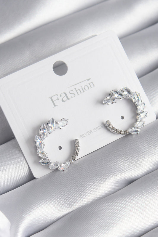 BKP8510 - Pirinç Gümüş Renk Zirkon Taşlı Kadın Küpe