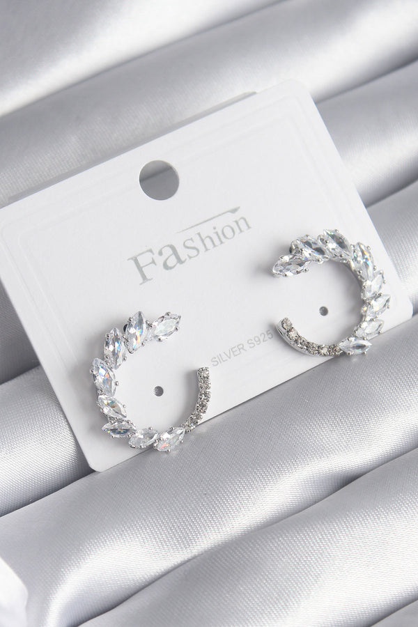 BKP8510 - Pirinç Gümüş Renk Zirkon Taşlı Kadın Küpe