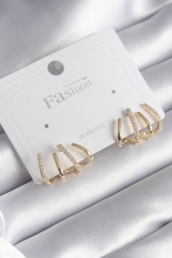 BKP8511 - Pirinç Gümüş Renk Zirkon Taşlı Çatal Model Kadın Küpe