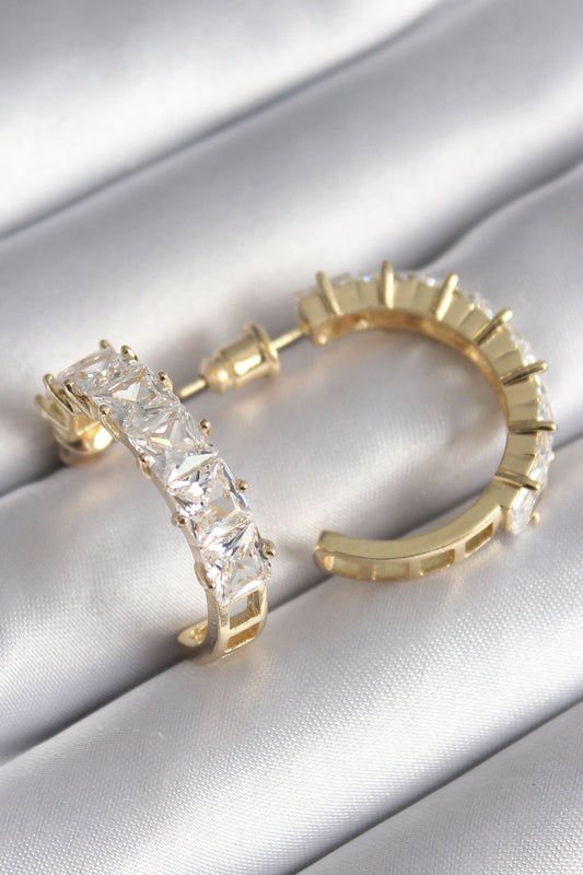 BKP8609 - Pirinç Gold Renk Zirkon Taşlı Halka Model Kadın Küpe