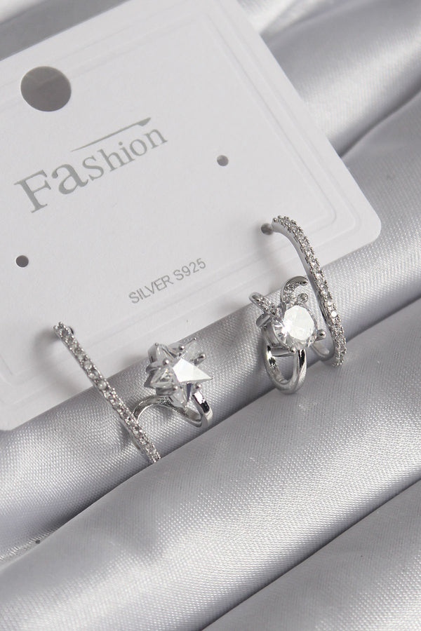 BKP8620 - Pirinç Gümüş Renk Zirkon Taşlı Kadın Küpe