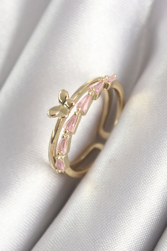 BYK3074 - Pirinç Gold Renk Zirkon Taşlı Kelebek Figür Kadın Yüzük