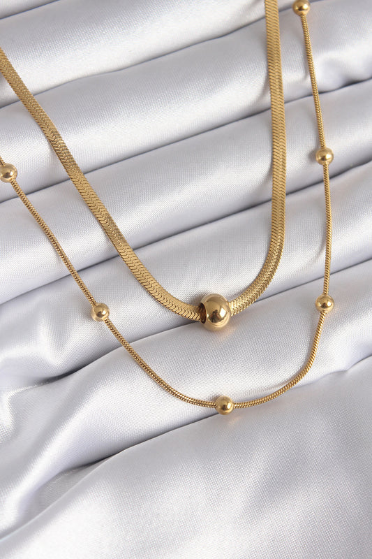 BKO8312 - 316L Çelik Gold Renk İtalyan Zincir Model Topçuk Detay Kadın Kolye