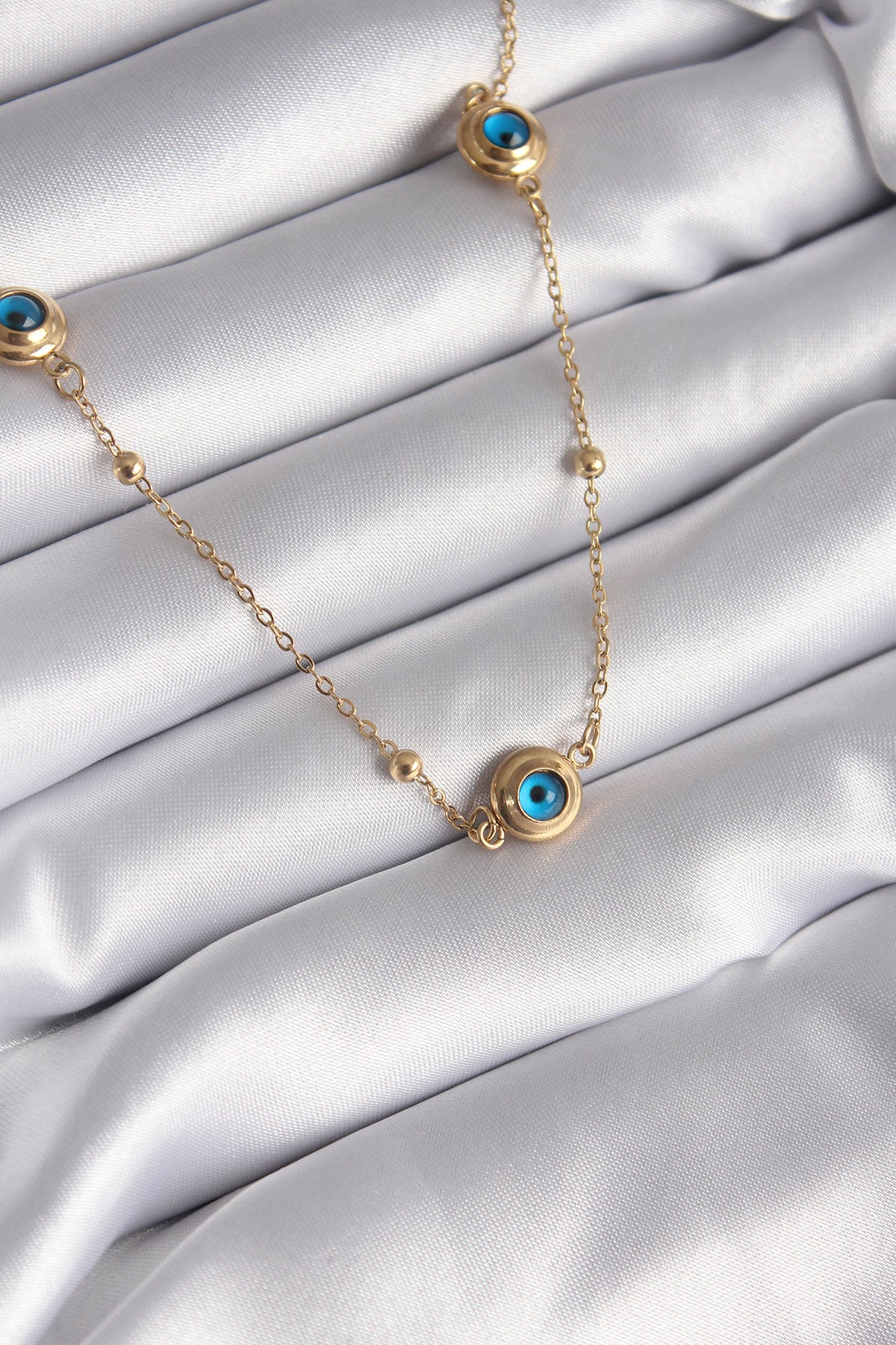 316L Çelik Gold Renk Nazar Boncuk Model Kadın Kolye - BKO8340