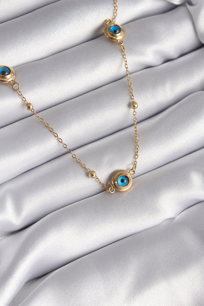 316L Çelik Gold Renk Nazar Boncuk Model Kadın Kolye - BKO8340