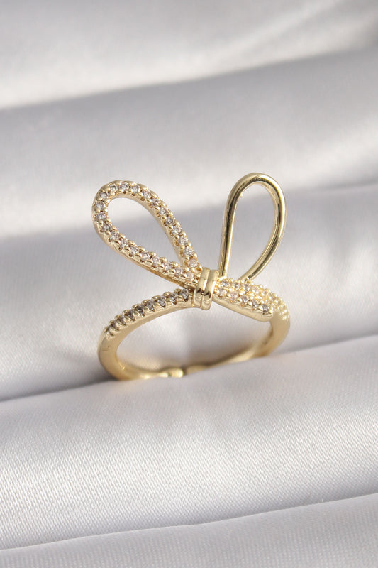 BYK3085 - Gold Renk Zirkon Taşlı Düğüm Model Kadın Yüzük