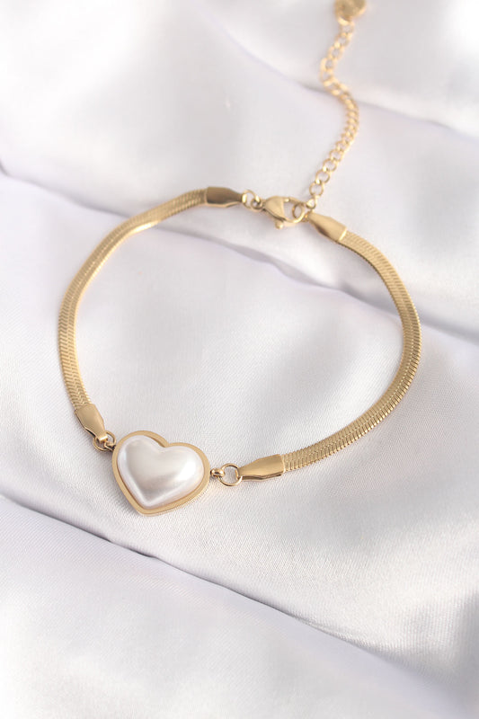 BB6014 - 316L Çelik Gold Renk Bombeli Kalp Kadın Bileklik