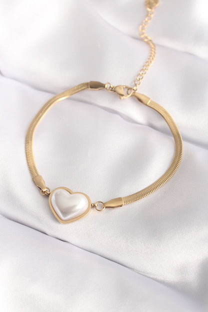 BB6014 - 316L Çelik Gold Renk Bombeli Kalp Kadın Bileklik