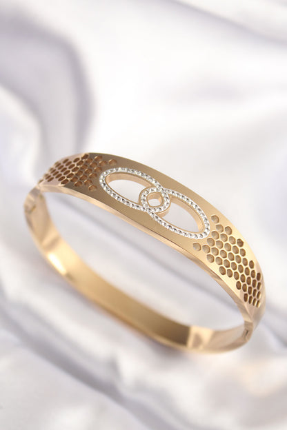 BB6022 - 316L Çelik Gold Renk Zirkon Taşlı Kadın Kelepçe Bilezik