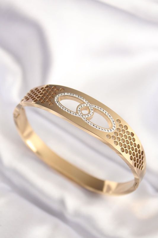 BB6022 - 316L Çelik Gold Renk Zirkon Taşlı Kadın Kelepçe Bilezik