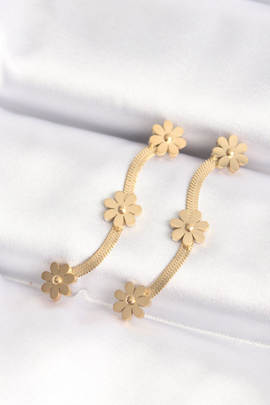 BKP8801 - 316L Çelik Gold Renk İtalyan Zincir Papatya Küpe