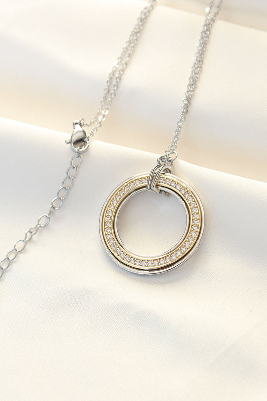 BKO8503 - 316L Çelik Zirkon Taşlı Çift Renkli Tifany Kolye