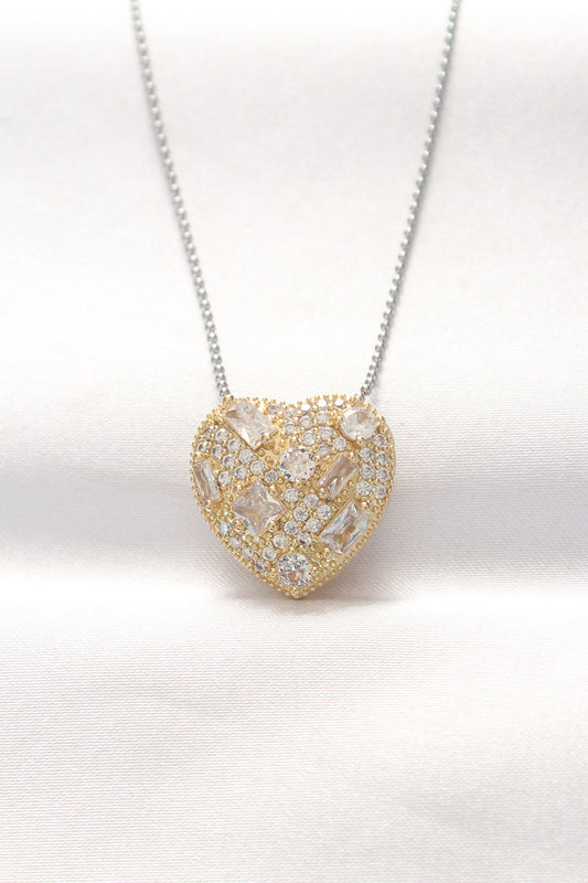 BKO8521 - 316L Çelik Çift Renk Zirkon Taşlı Kalp Kolye