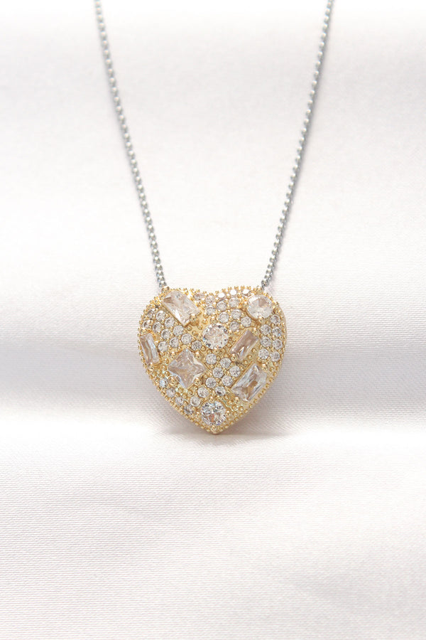 BKO8521 - 316L Çelik Çift Renk Zirkon Taşlı Kalp Kolye