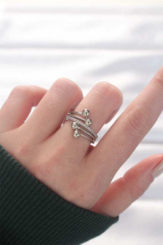 BYK3137 - Topçuk Model Zirkon Taşlı Silver Renk Ayarlanabilir Yüzük