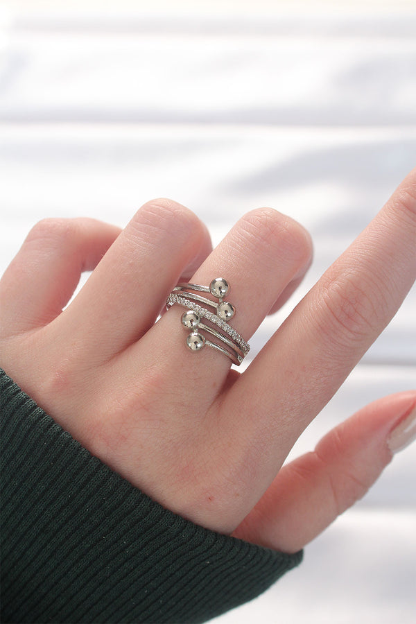 BYK3137 - Topçuk Model Zirkon Taşlı Silver Renk Ayarlanabilir Yüzük