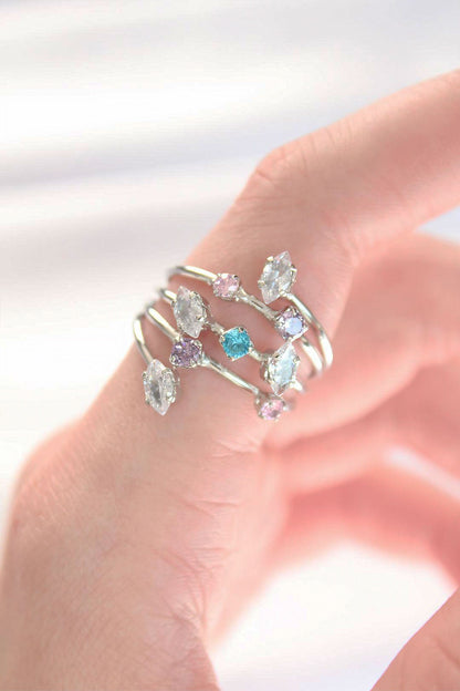 Renkli Zirkon Taşlı Silver Renk Ayarlanabilir Yüzük - BYK3127
