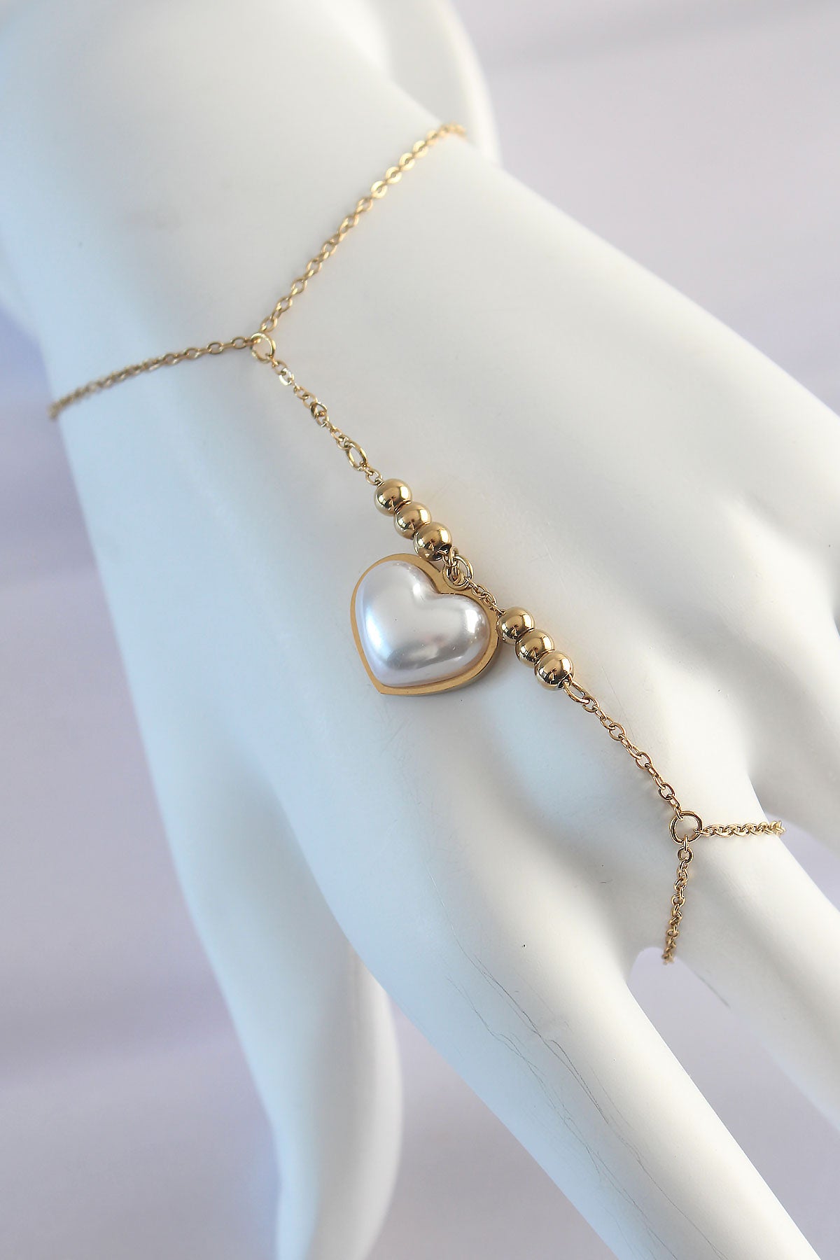 SN576 - 316L Çelik Gold Renk Beyaz Bubble Kalp Tasarımlı Şahmeran