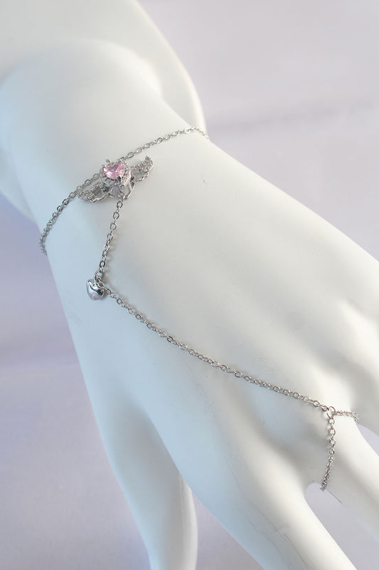 SN584 - 316L Çelik Gümüş Renk Pembe Zirkon Taşlı Kanatlı Kalp Model Şahmeran