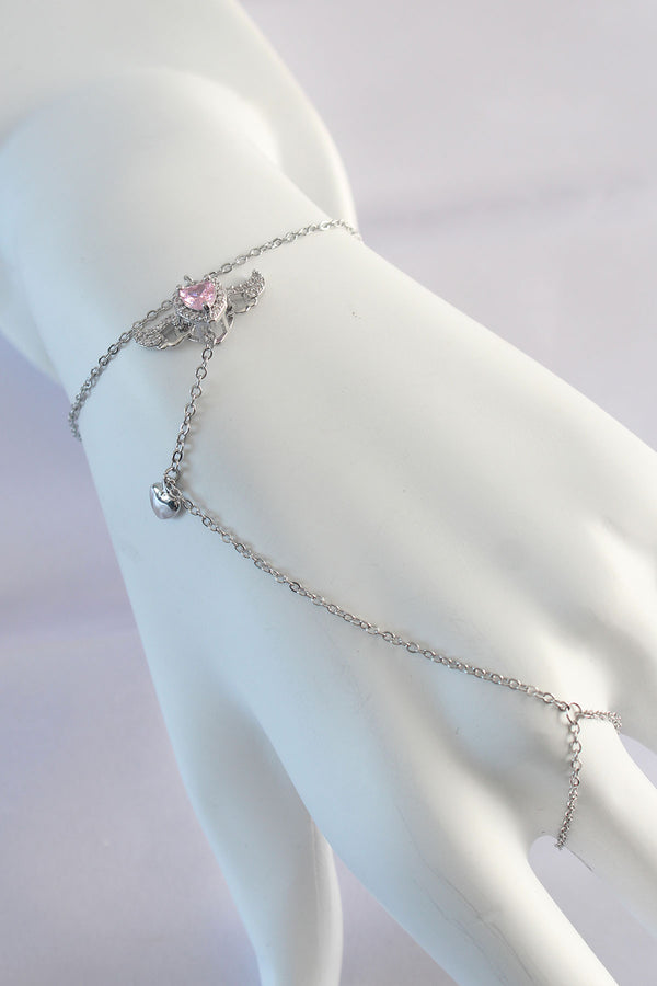 SN584 - 316L Çelik Gümüş Renk Pembe Zirkon Taşlı Kanatlı Kalp Model Şahmeran