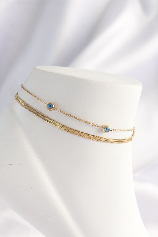 HH1607 - 316L Çelik Gold Renk Nazar Boncuk Tasarımlı 2li Halhal