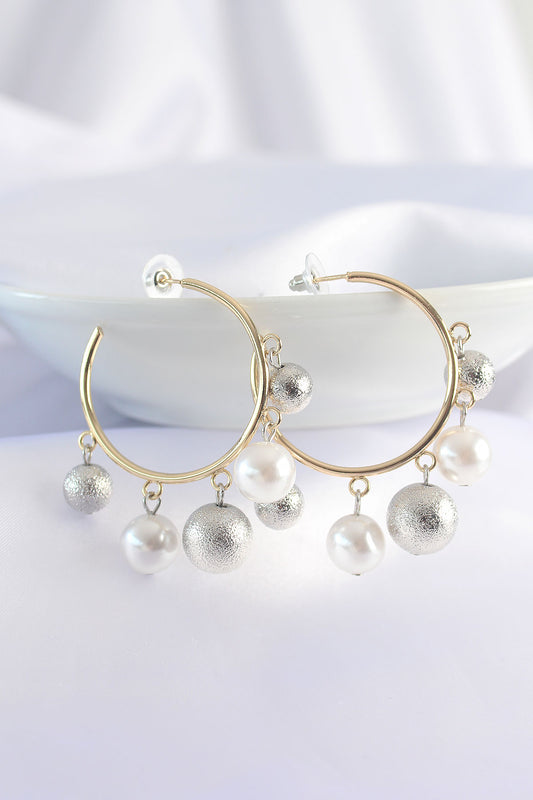 BKP8907 - Pirinç Gümüş Renk Topçuk Model Gold Renk Halka Küpe