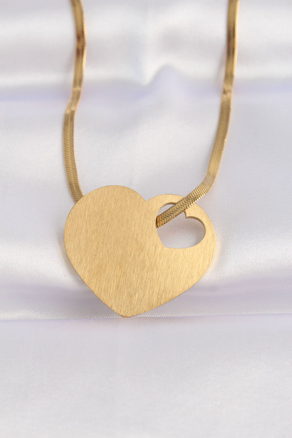 BKO8637 - 316L Çelik İtalyan Zincir Altın Renk Düz Plaka Kalp Kolye