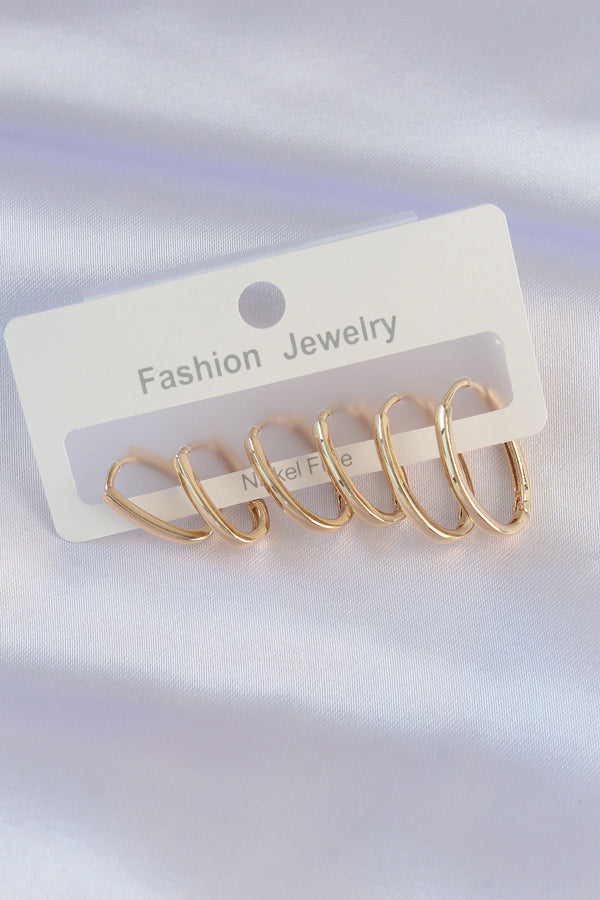 BKP8988 - Pirinç Gold Renk İnce Oval Küpe Seti