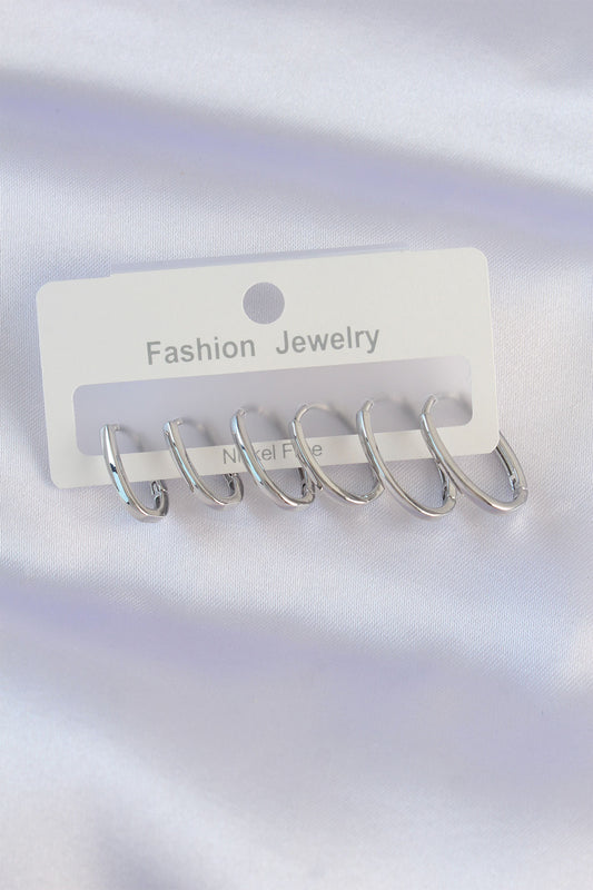 BKP8989 - Pirinç Gümüş Renk İnce Oval Küpe Seti