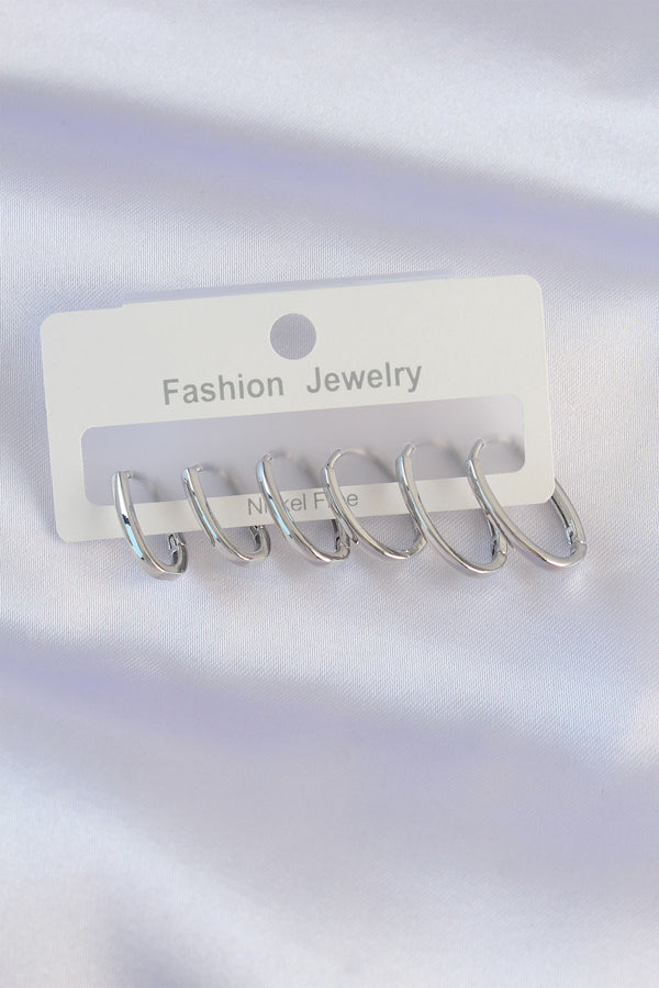 BKP8989 - Pirinç Gümüş Renk İnce Oval Küpe Seti