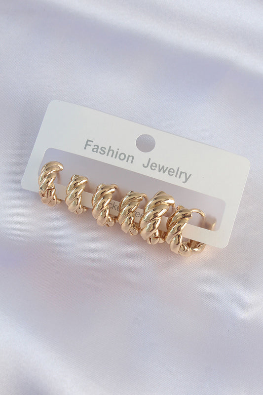Pirinç Gold Renk Minimal Tırtıklı Küpe Seti - BKP8990