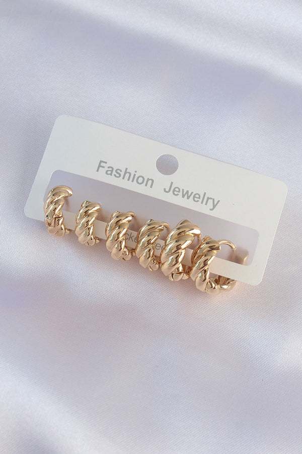 BKP8990 - Pirinç Gold Renk Minimal Tırtıklı Küpe Seti