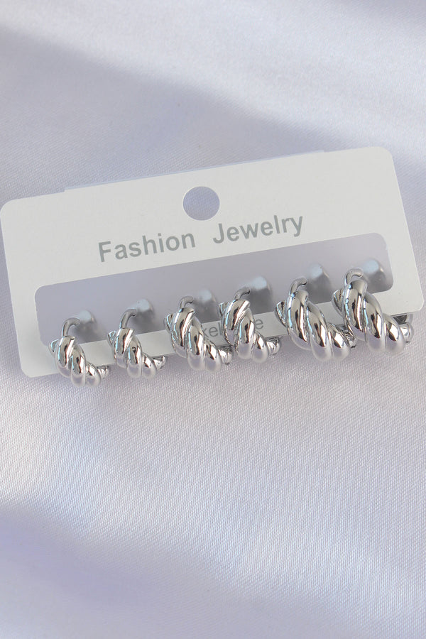 BKP8991 - Pirinç Gümüş Renk Minimal Tırtıklı Küpe Seti