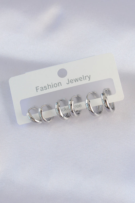 BKP8997 - Pirinç Gümüş Renk Oval Bombeli Küpe Seti