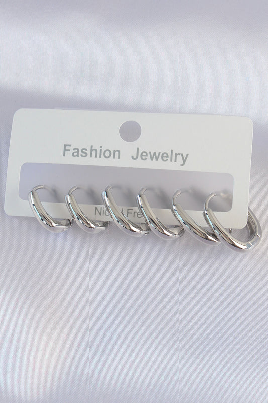 BKP8999 - Pirinç Gümüş Renk Oval Küpe Seti