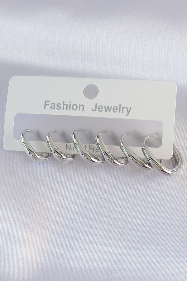 BKP8999 - Pirinç Gümüş Renk Oval Küpe Seti