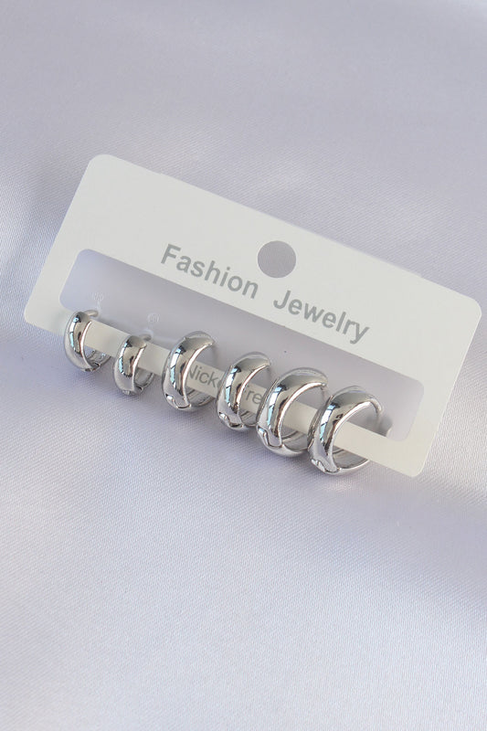 BKP9001 - Pirinç Gümüş Renk Oval Bombeli Küpe Seti