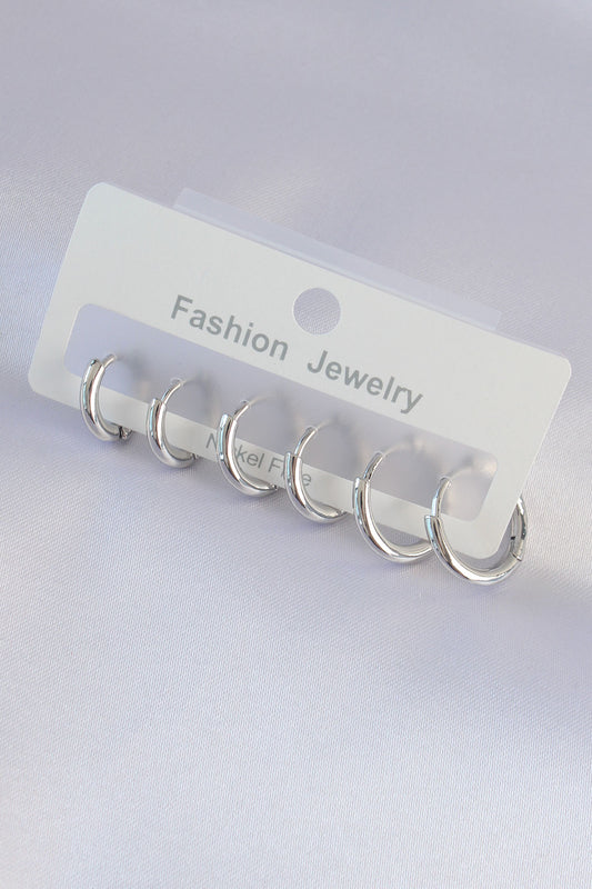 BKP9003 - Pirinç Gümüş Renk Oval Küpe Seti