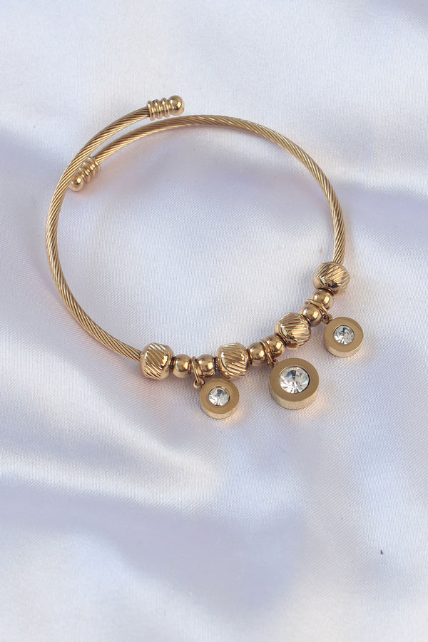 BB6089 - 316L Çelik Gold Renk Zirkon Taşlı Model Charm Bileklik