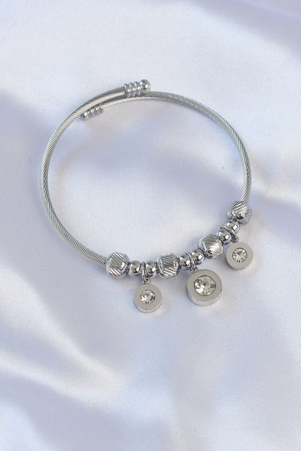 BB6090 - 316L Çelik Gümüş Renk Zirkon Taşlı Model Charm Bileklik