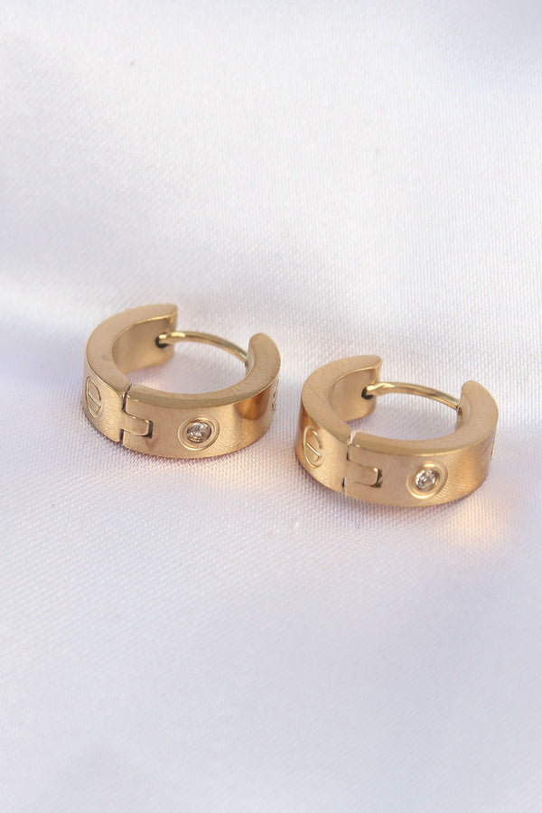 BKP9007 - 316L Çelik Gold Renk Zirkon Taşlı Minimal Model Halka Küpe