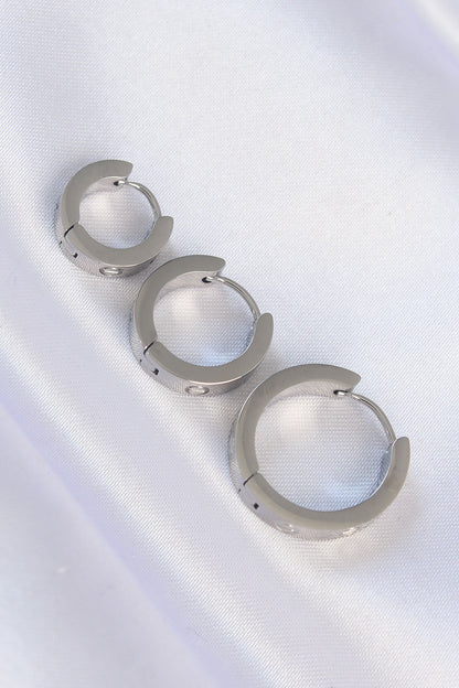 BKP9010 - 316L Çelik Gümüş Renk Model 3lü Halka Küpe