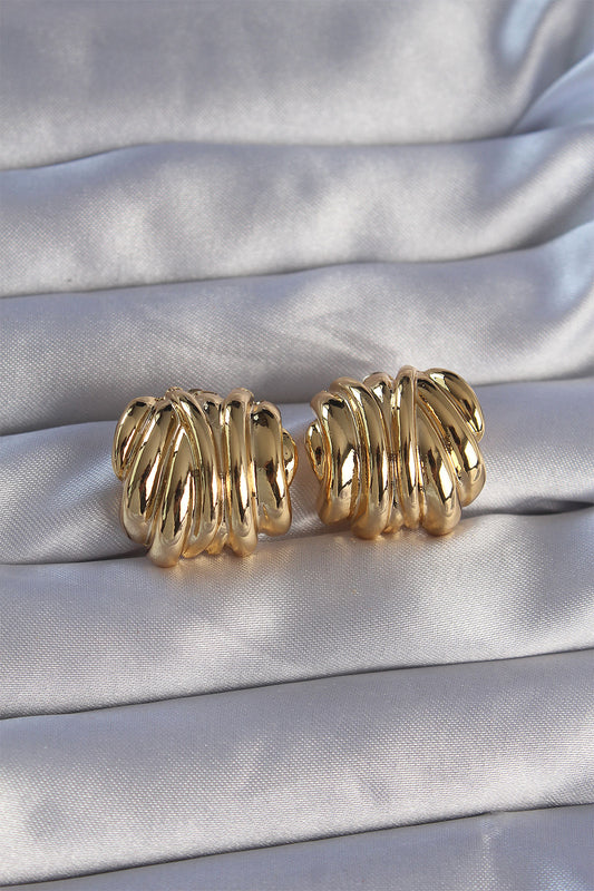 BKP9089 - Pirinç Gold Renk Tırtıklı Bombe Model Küpe