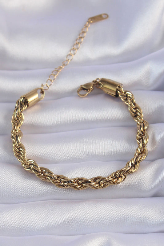 BB6167 - 316L Çelik Gold Renk Kalın Burgu Zincir Bileklik