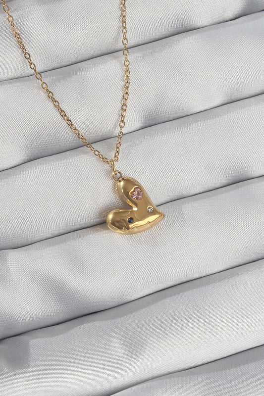 BKO8905 - 316L Çelik Zincir Gold Renk Renkli Zirkon Taşlı Kalp Kolye