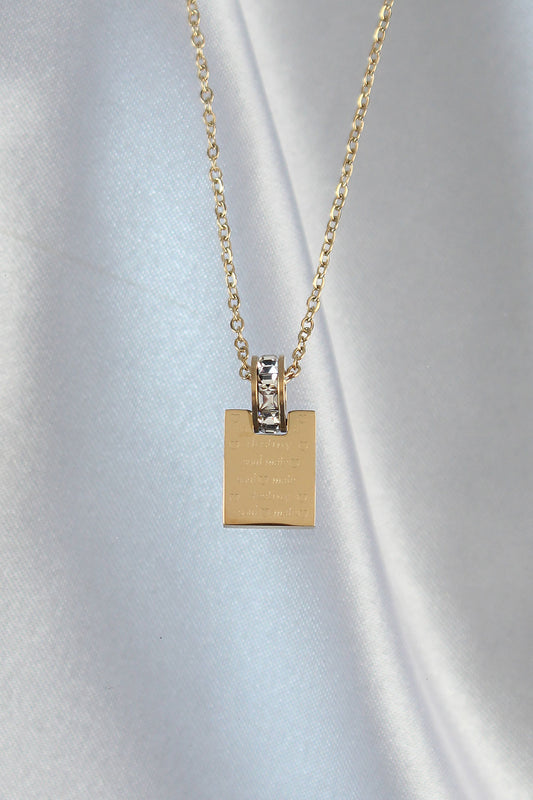 BKO8907 - 316L Çelik Zincir Gold Renk Zirkon Taşlı Aşk Mektubu Kolye