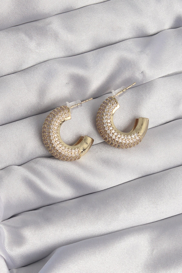 BKP9113 - Pirinç Gold Renk Zirkon Taşlı Yarım Halka Küpe