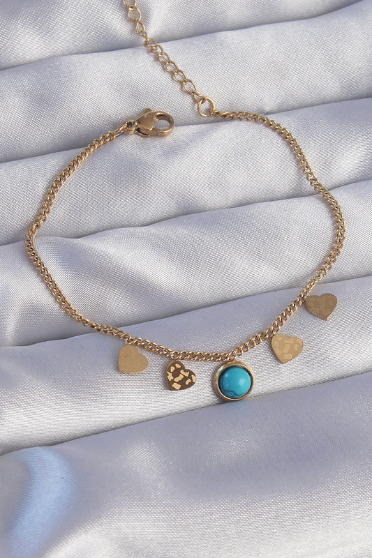 BB6178 - 316L Çelik Gold Renk Minimal Kalpli Mavi Taş Detaylı Bileklik