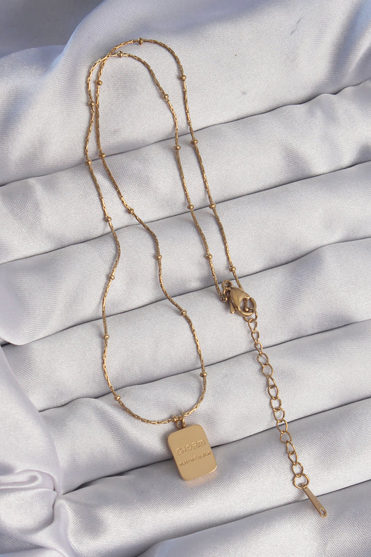 BKO8928 - 316L Çelik Gold Renk Kare Charm Model Kolye
